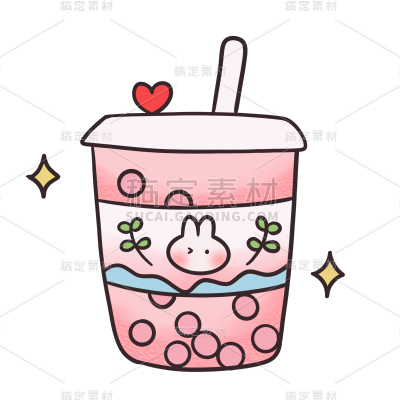 手绘-流行色描边美食元素贴纸6