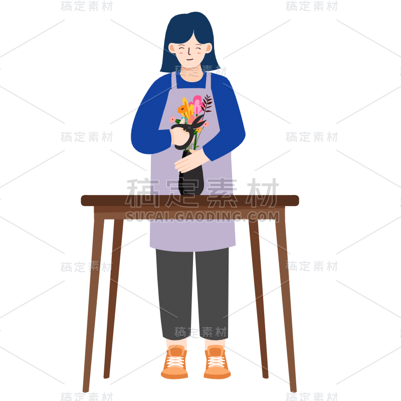 扁平-插花花艺女性人物插画-SVG1