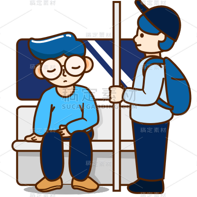早起坐公交车上班MBE风打工人素材贴纸