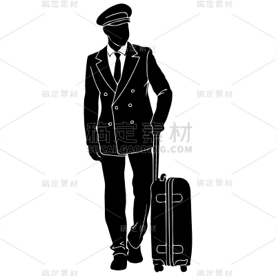 矢量-空姐人物常规贴纸-拉行李