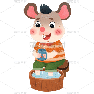 手绘-可爱拟人养生动物贴纸-老鼠