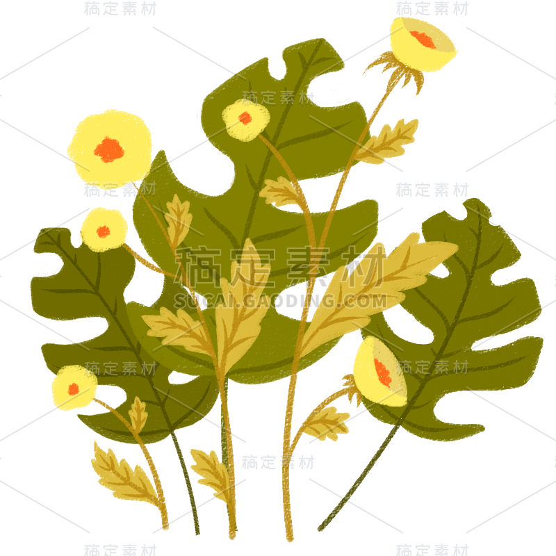 手绘-文艺清新花卉植物元素贴纸5