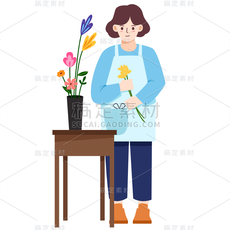 扁平-插花花艺女性人物插画-SVG4