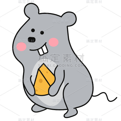 手绘老鼠动物描边元素贴纸