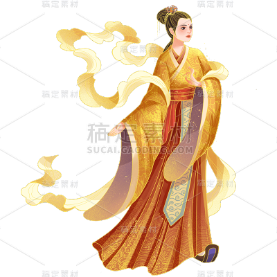 中国风-七夕元素金边贴纸-织女3