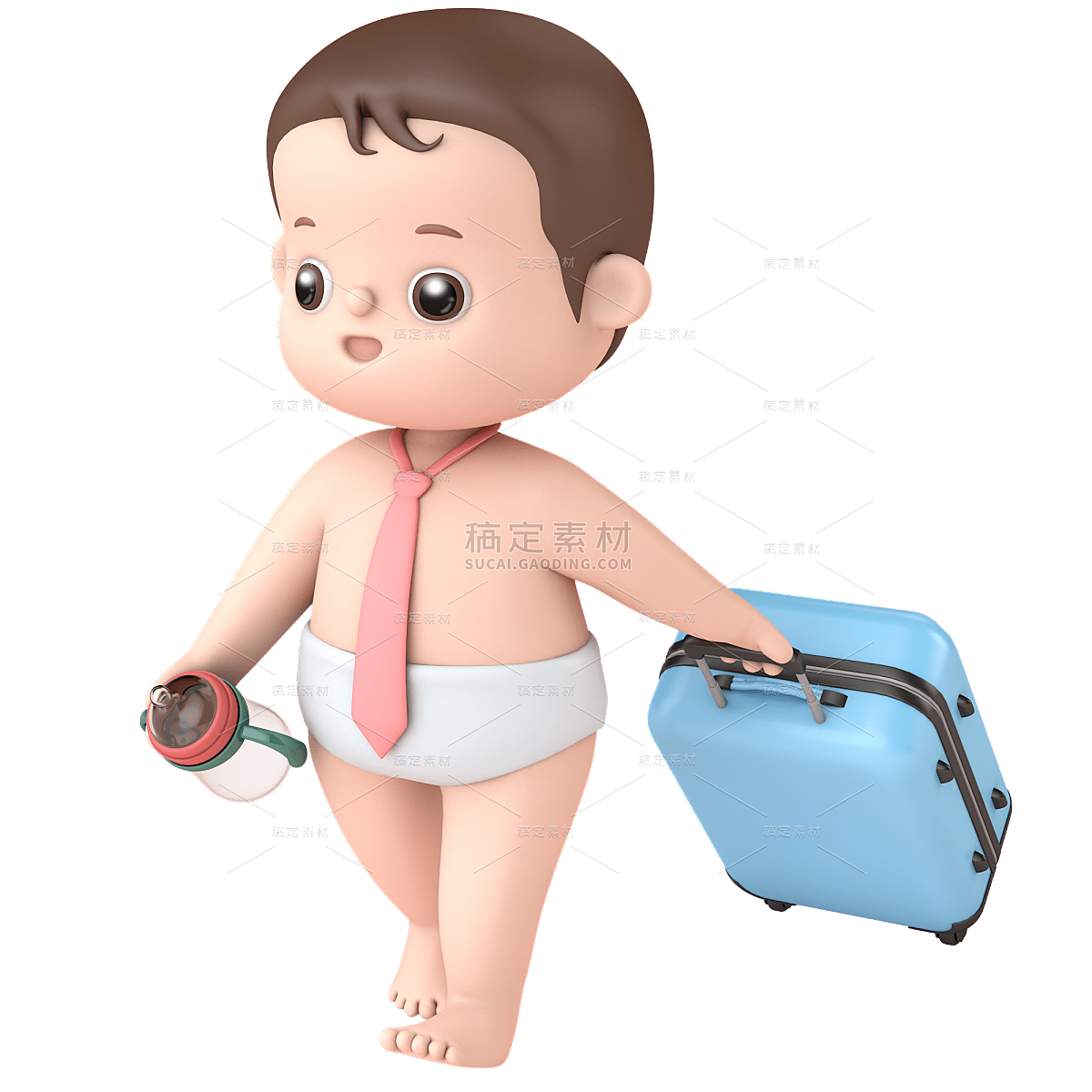 C4D手拉手提箱的婴儿人物常规贴纸