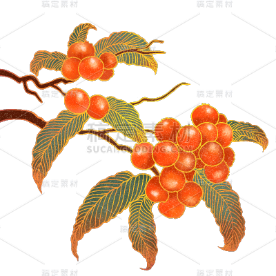 手绘肌理-工笔果子树创意贴纸