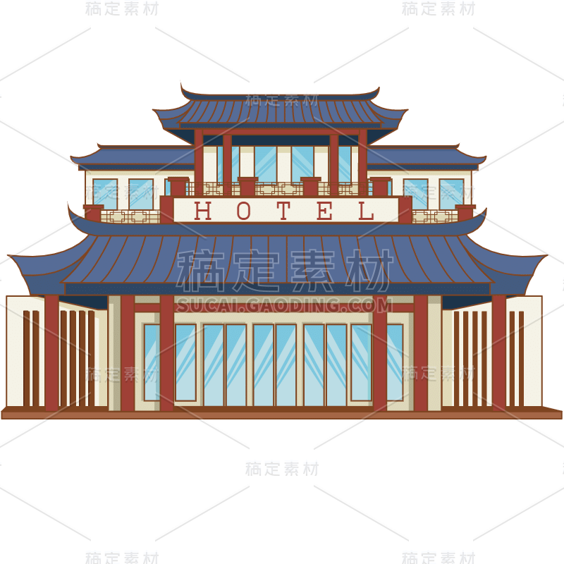 手绘-酒店建筑元素贴纸-SVG10