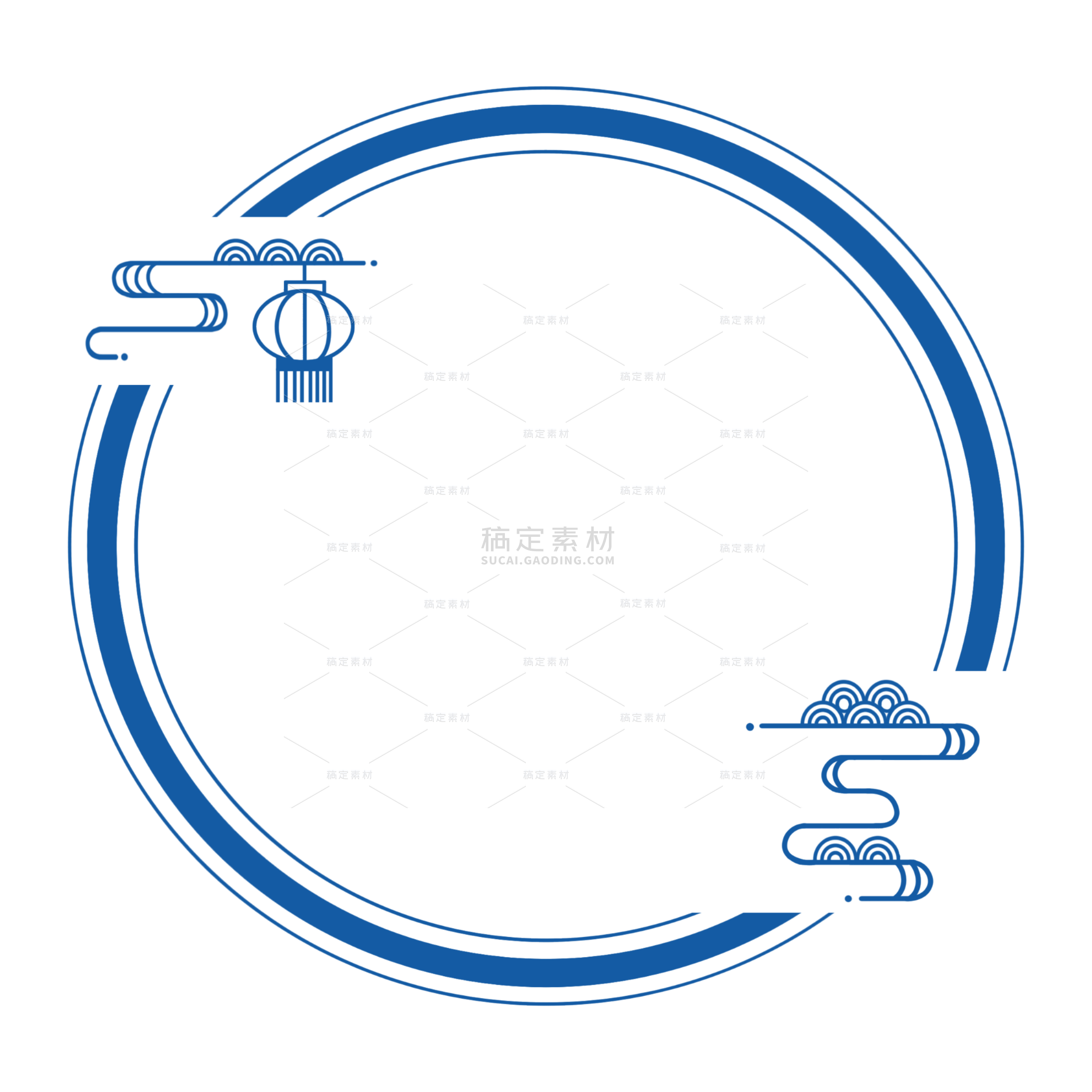 蓝色线条中国风祥云元素