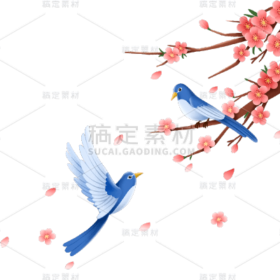 手绘-七夕元素-花枝&喜鹊