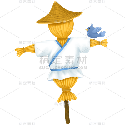 手绘-卡通风芒种元素稻草人贴纸8