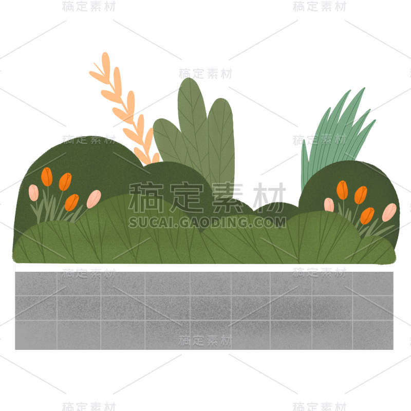 手绘风-植物元素贴纸-草丛