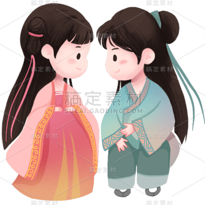 手绘-七夕可爱牛郎织女人物插画2