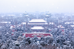 北京景山公园高角度视角的雪景