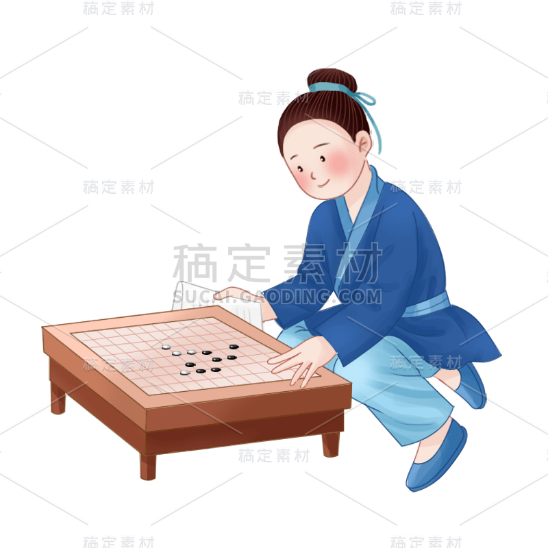 看书学习下棋的古代男孩