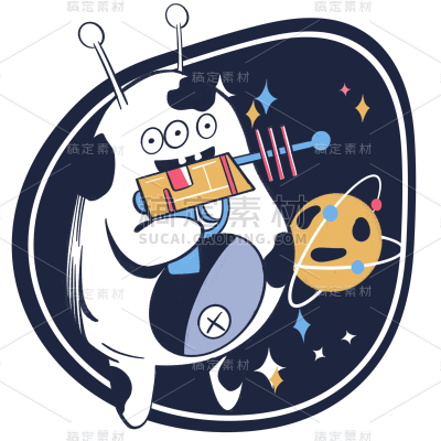 手绘-天文元素氛围贴纸-外星人