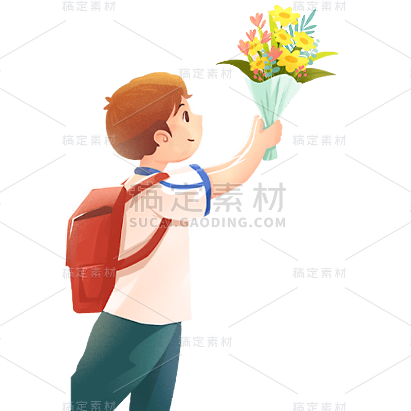 手绘教师节背包男孩送花束贴纸