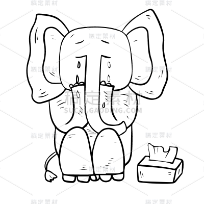 手绘线条大象情绪动物元素