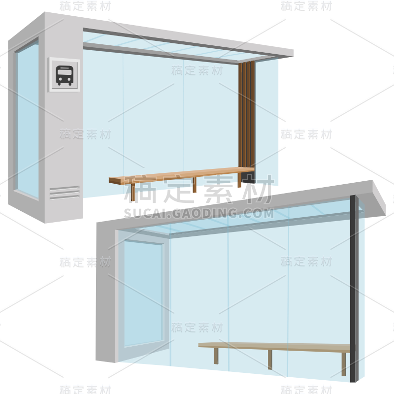 2.5D候车厅建筑元素常规贴纸3