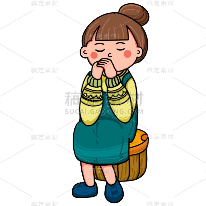手绘-感恩节节日元素贴纸-女生9