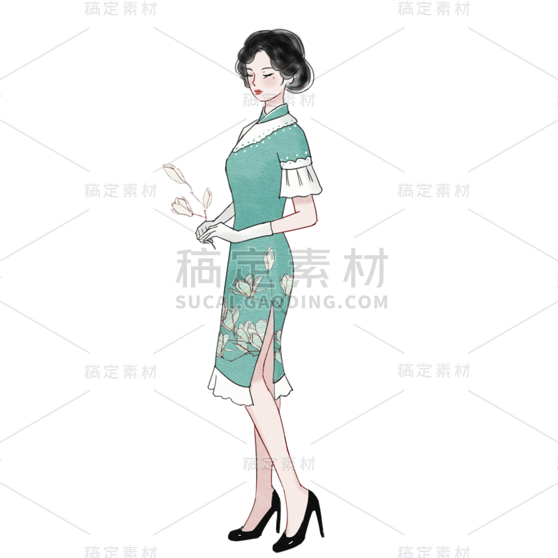 手绘-民国女性人物插画9