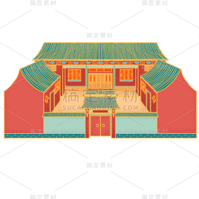 中国风-金边国潮建筑插画7