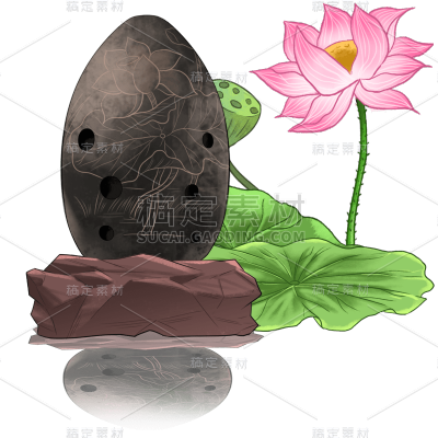 手绘-古风音乐会live乐器元素-埙