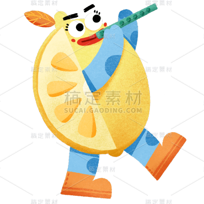 卡通扁平音乐节拟人水果-笛子