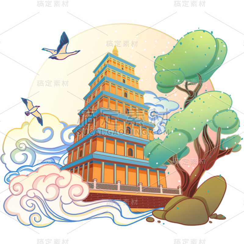 春节国庆中国风建筑-大雁塔