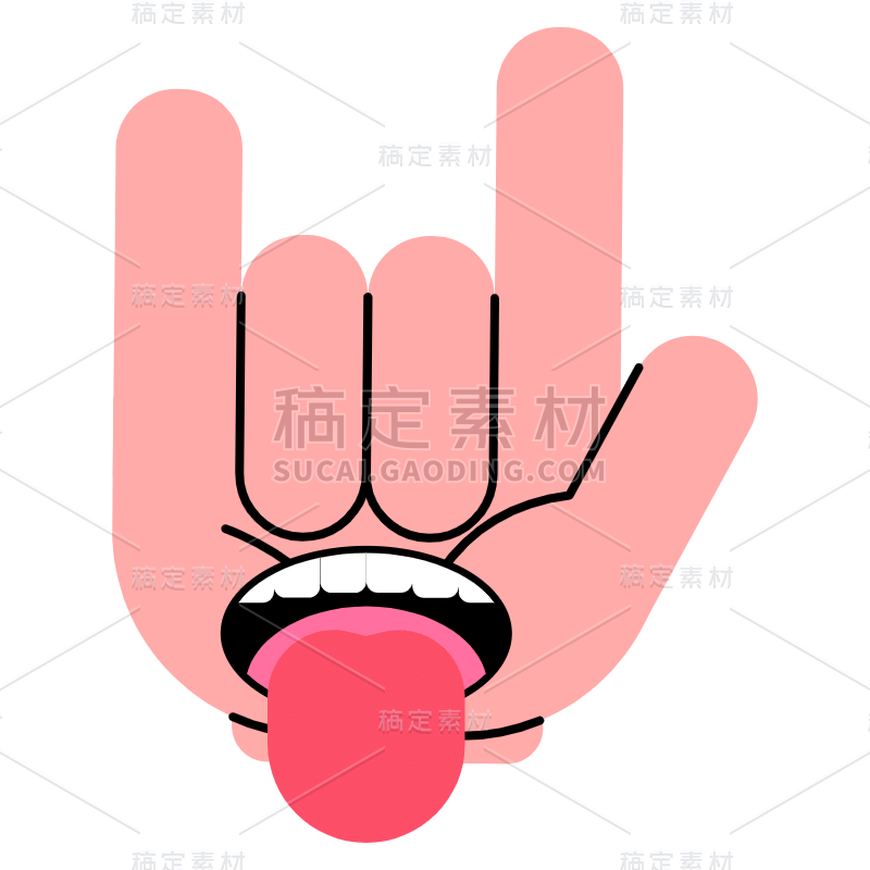 扁平卡通手势表情贴纸-SVG-摇滚