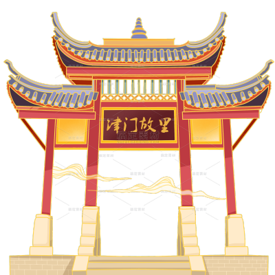 中国风主题-建筑物插画贴纸（大尺寸）