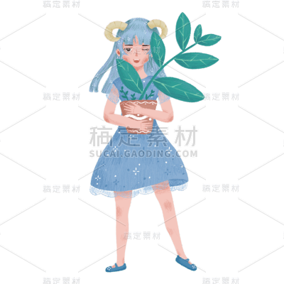手绘-十二星座女生人物插画-白羊座