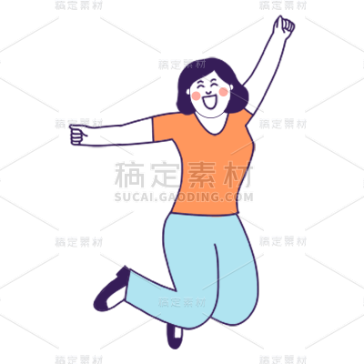 手绘笑脸女孩跳开学季元素贴纸 