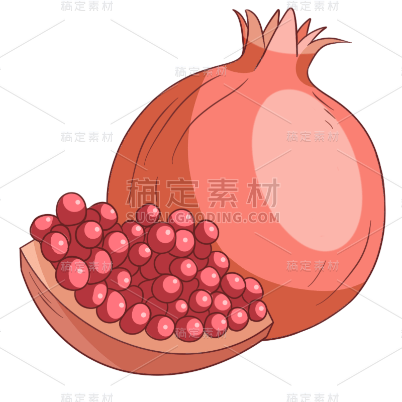 手绘-水果美食元素贴纸-石榴