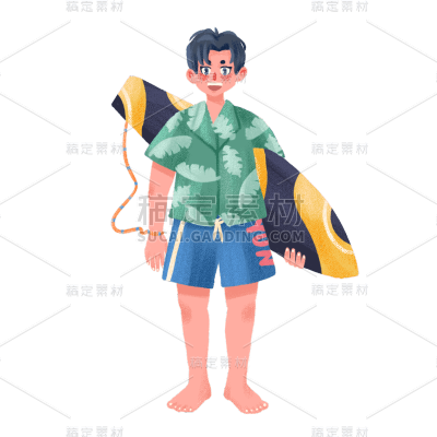 手绘-夏天冲浪人物插画贴纸5