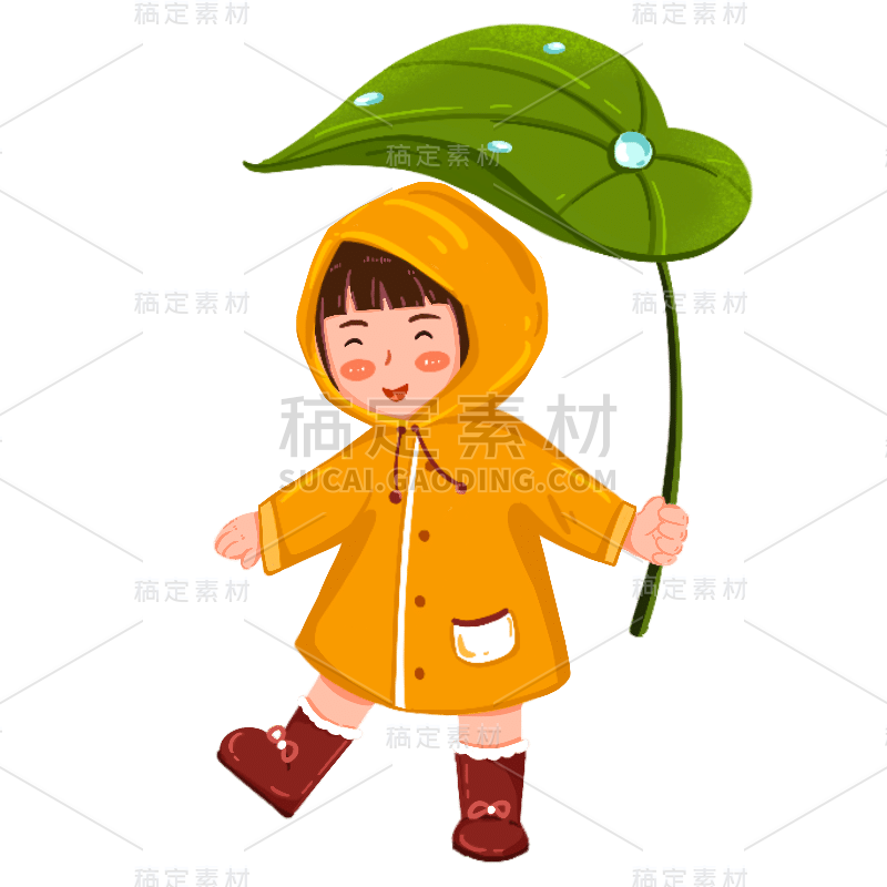 手绘肌理-谷雨创意贴纸-女孩