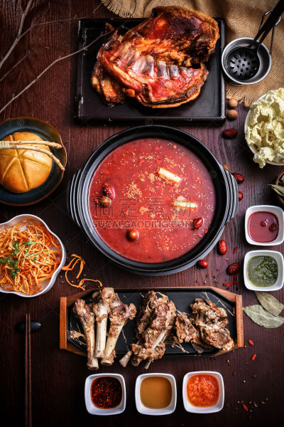 美食系列实景多样火锅食材红油辣锅汤底