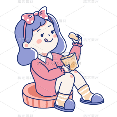 手绘-韩系可爱少女人物贴纸-吃零食