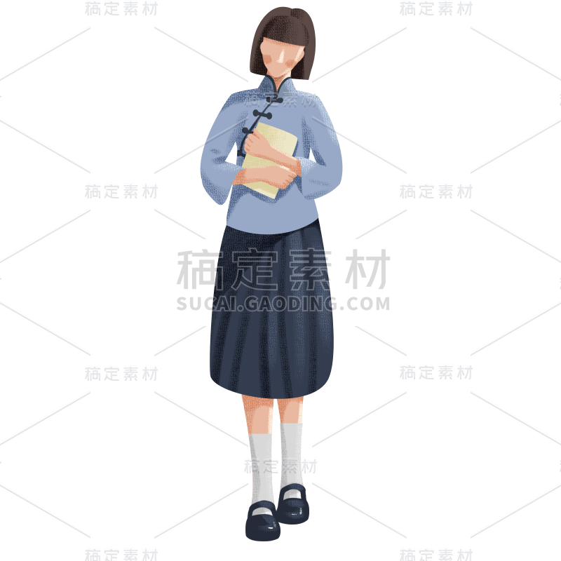 手绘-民国风人物插画贴纸-女学生