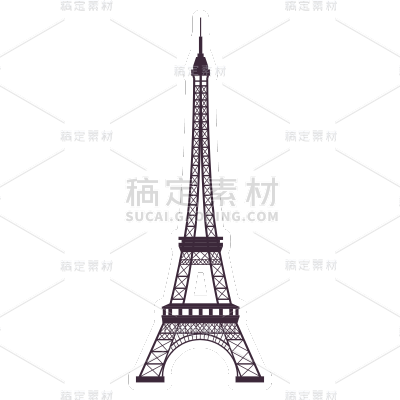 手绘-地标卡通风建筑贴纸-铁塔