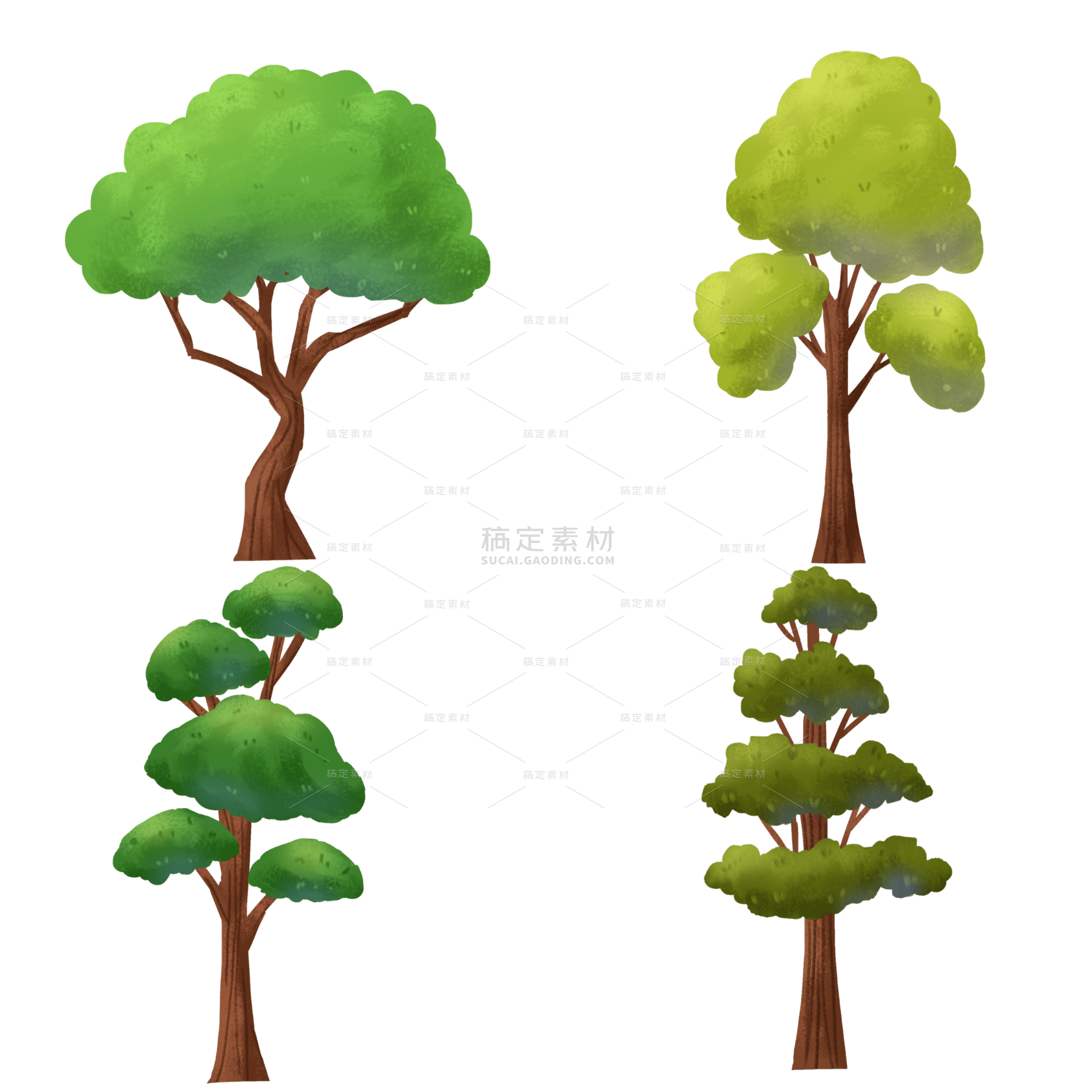 手绘绿色大树植物元素3