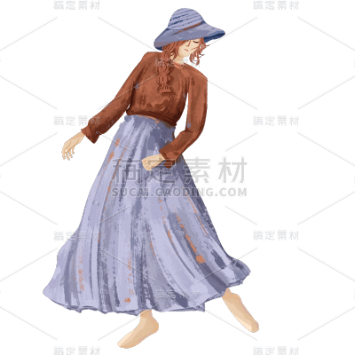 手绘时尚女孩莫奈风人物贴纸