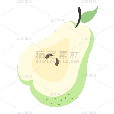 手绘-水果切面元素-梨子