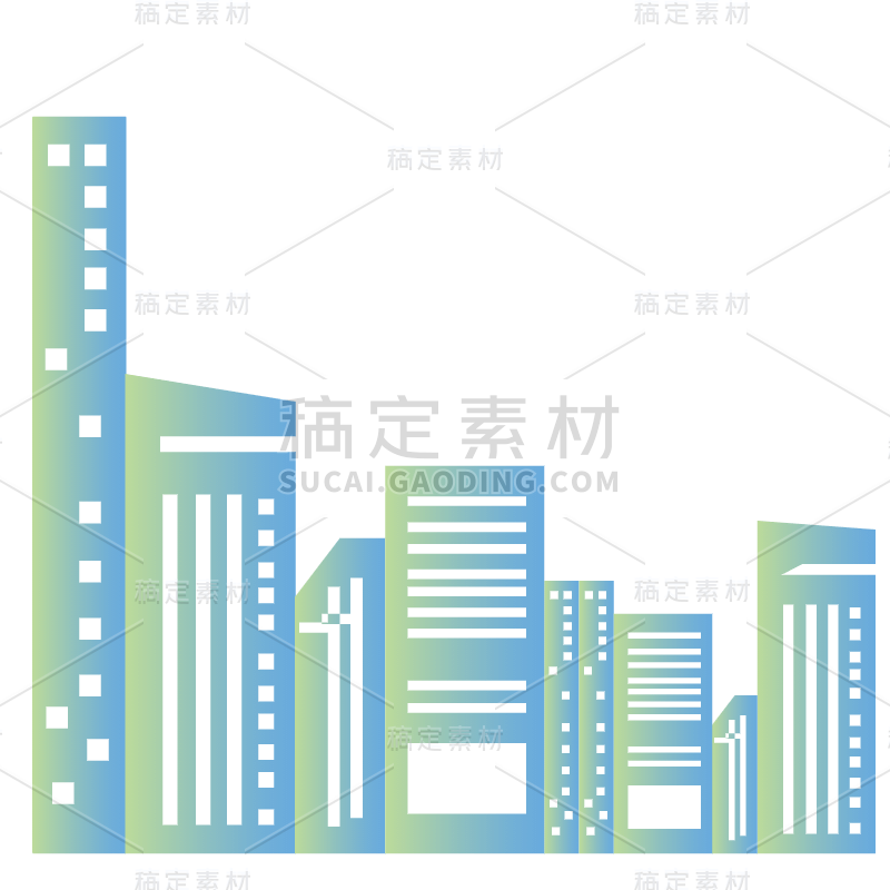 扁平-渐变城市建筑剪影贴纸1