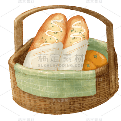 手绘-野餐元素氛围贴纸-面包