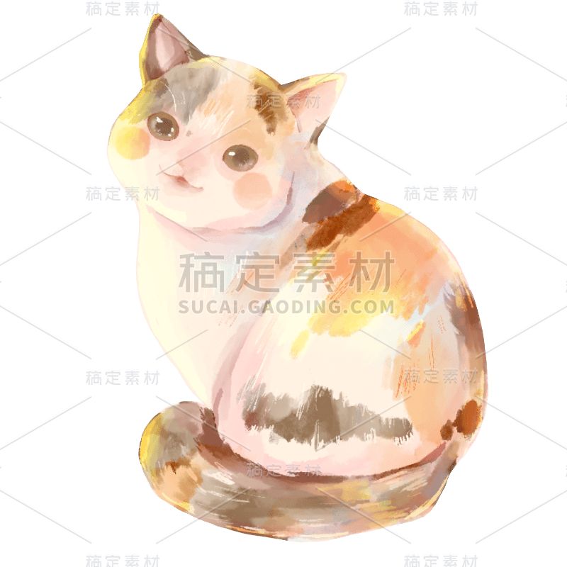 手绘-油画可爱动物元素贴纸-猫5