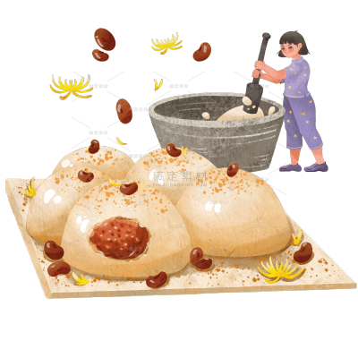 版画水墨-重阳节美食元素贴纸