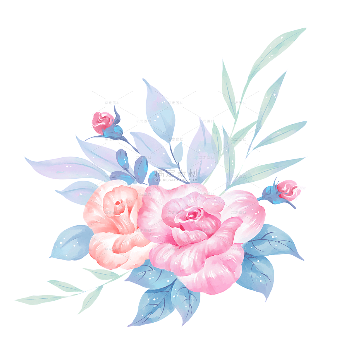 手绘水彩牡丹花花卉元素