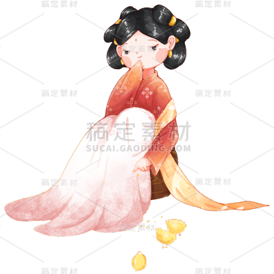 手绘-中国风汉服人物插画贴纸4