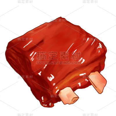 手绘-肉类美食元素贴纸-排骨2